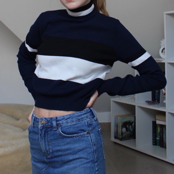 Zara Blue Black and White Mock Turtleneck Sweater - Picture 3 of 4